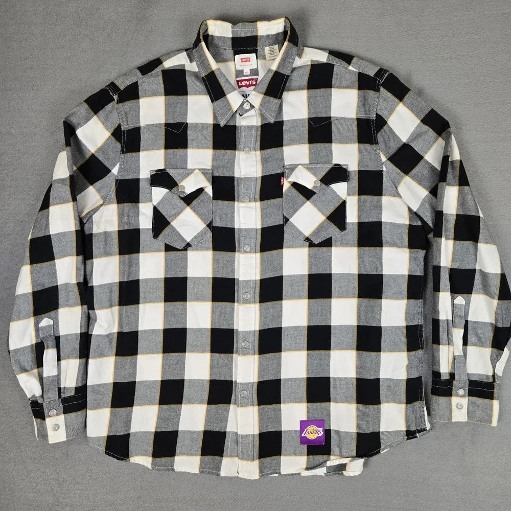 Levis X NBA Shirt Mens 2XL Los Angeles Lakers Long Sleeve Button Up Flannel Snap